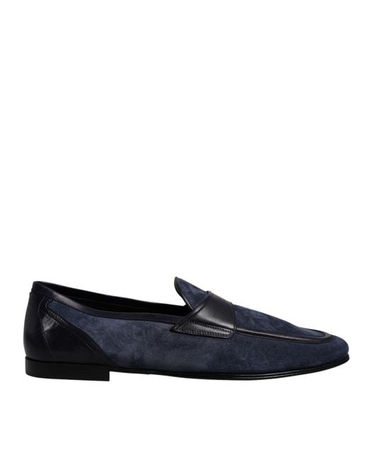 Dolce & Gabbana Blue Suede Leather Loafer Moccasin Shoes for men