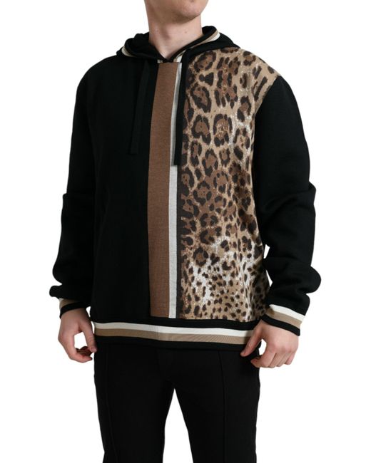 Dolce & Gabbana Black Leopard Hooded Sweatshirt Sweater for men