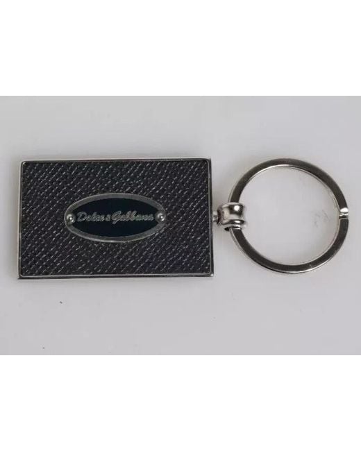 Dolce & Gabbana Black Leather Logo Metal Ring Keychain Keyring for men