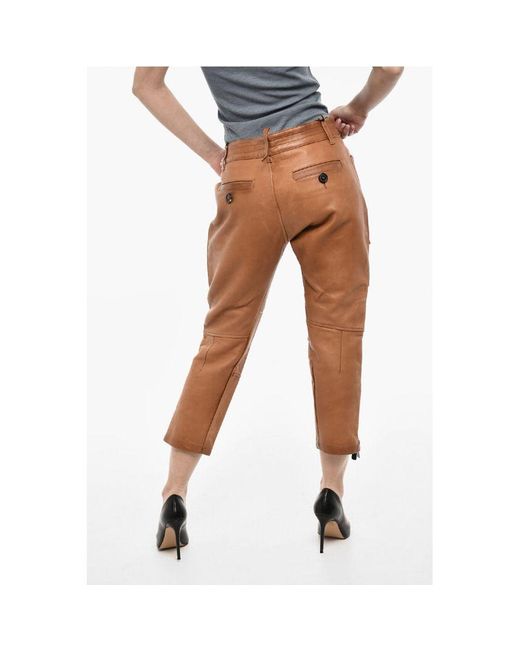 DSquared² Brown Leather Pants With Side Pockets