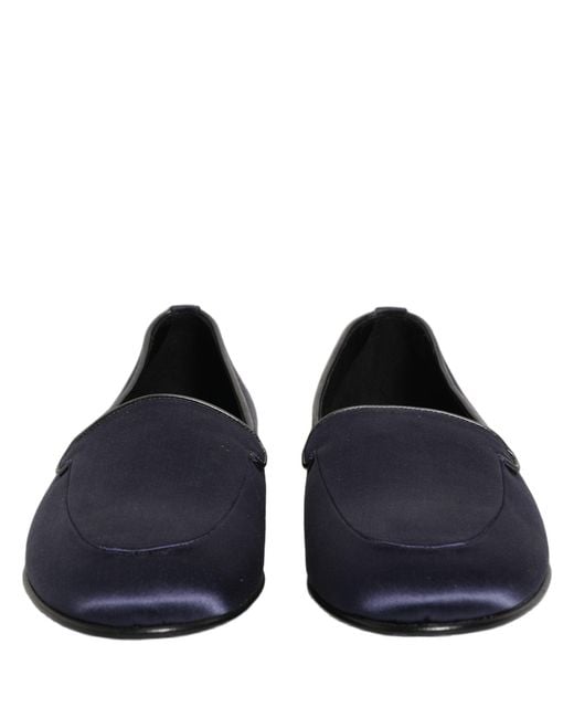 Dolce & Gabbana Blue Satin Logo Slip On Flats Loafers Shoes for men
