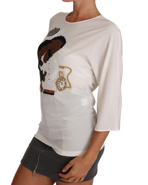 Dolce & Gabbana Gray Silk #Dgfamily Crystal T-Shirt