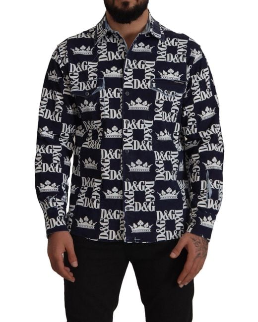 Dolce & Gabbana Black Dolce Gabbana Denim Stretch Dg Crown Logo Casual Shirt for men