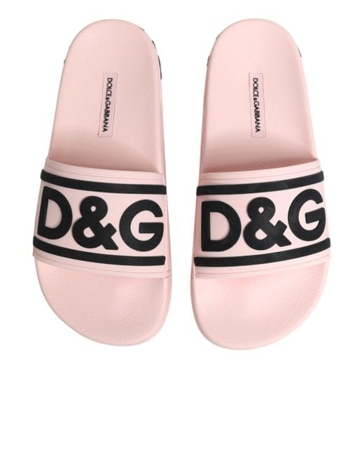 Dolce & Gabbana Pink Rubber Slides Sandals Beachwear Shoes