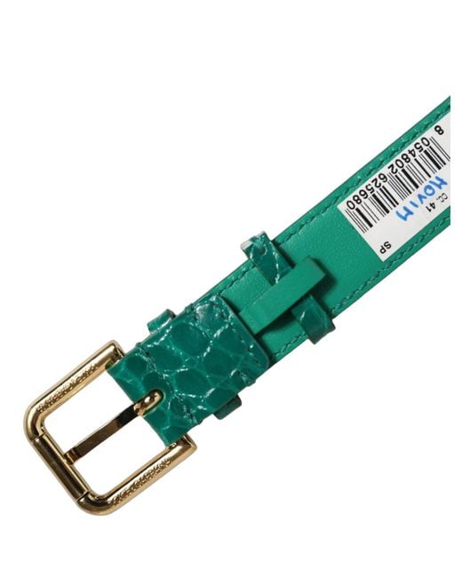 Dolce & Gabbana Green Embossed Leather Gold Buckle Belt Strap Bracelet