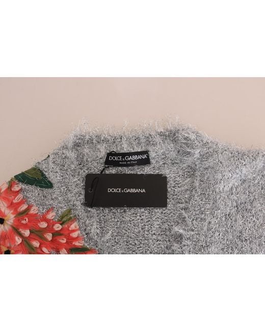 Dolce & Gabbana Gray Dolce Gabbana Silver Cardigan Floral Applique Sweater
