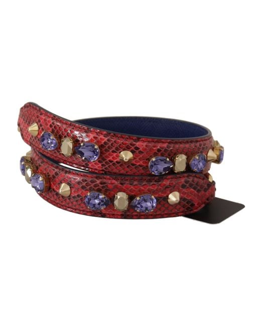 Dolce & Gabbana Red Python Leather Crystals Reversible Shoulder Strap