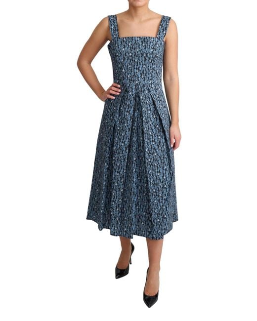 Dolce & Gabbana Blue Heart Cotton A-Line Stretch Dress