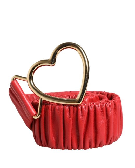 Dolce & Gabbana Red Leather Heart Metal Buckle Belt Calf