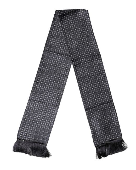 Dolce & Gabbana Gray Silk Geometric Fringe Wrap Foulard 136Cm X 15Cm Scarf for men