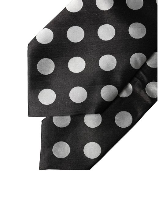 Dolce & Gabbana Black Dark Gray White Polka Dot Silk Adjustable Necktie Tie