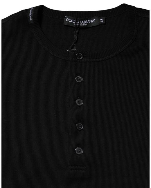 Dolce & Gabbana Black Cotton Knit Crew Neck Henley T for men