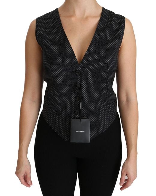 Dolce & Gabbana Black Dotted Waistcoat Vest Blouse Top