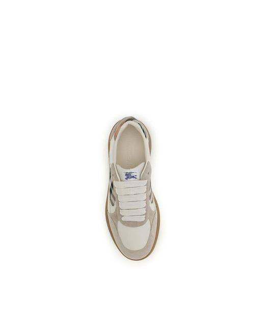Burberry White Beige Calf Leather Bos Taurus Low Top Sneakers for men