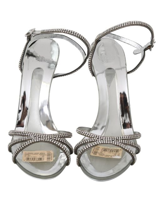 Dolce & Gabbana Metallic Silver Crystal Ankle Strap Sandals Shoes