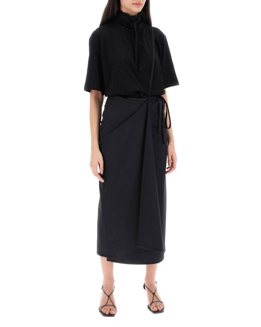 Lemaire Black Wool Wrap Skirt With Pockets