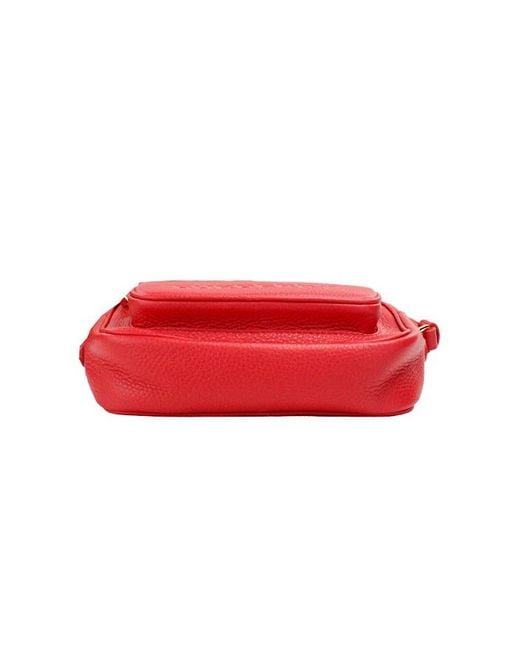 Burberry Red Small Branded Bright Grainy Leather Camera Crossbody Bag