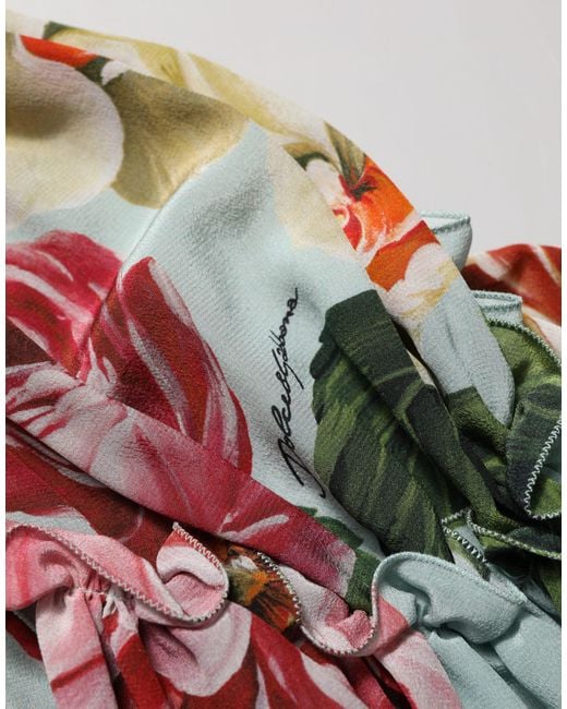 Dolce & Gabbana Black Multicolor Floral Silk Cropped Shirt Top
