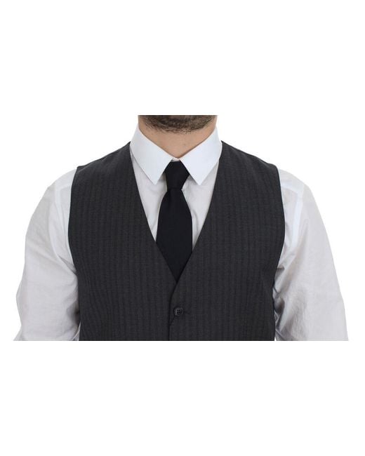 Dolce & Gabbana Black Dolce Gabbana Striped Wool Single Breasted Vest for men