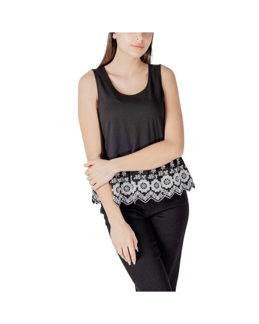 Ichi Black Cotton Tank Top