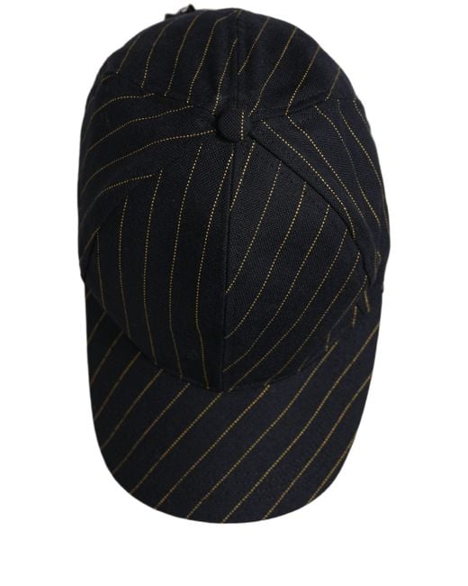 Dolce & Gabbana Black Gold Pinstriped Cotton Baseball Cap Hat for men