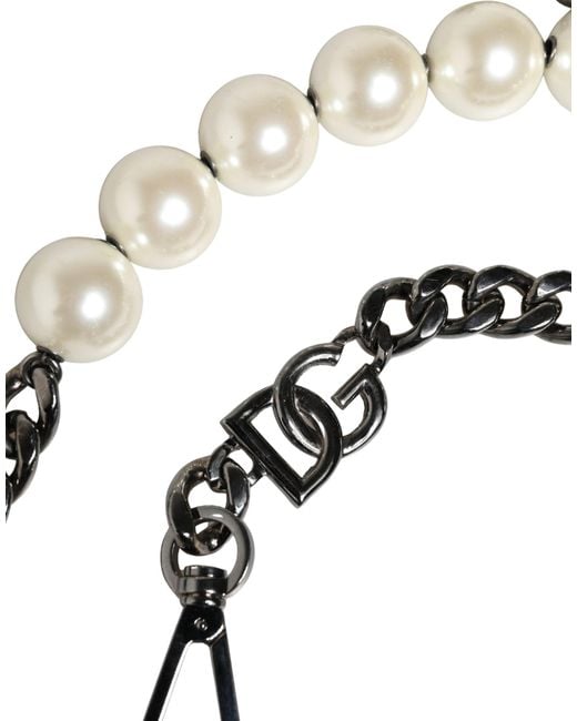 Dolce & Gabbana Metallic White Leather Silver Chain Bag Accessory Shoulder Strap