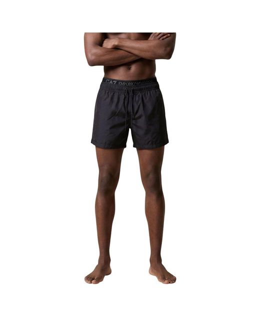 EA7 Black Polyester Swim Shorts for men