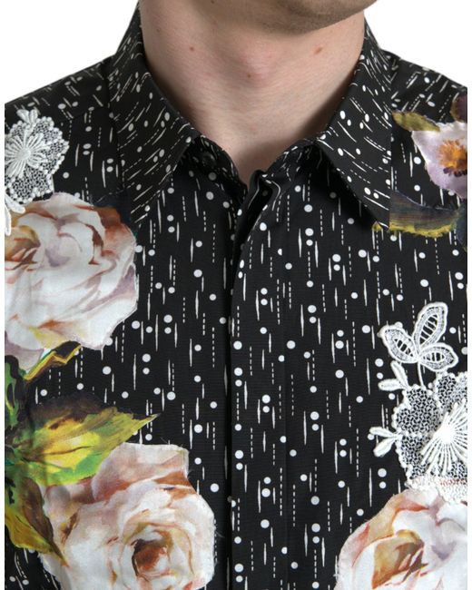 Dolce & Gabbana Black Floral Formal Dress Shirt for men