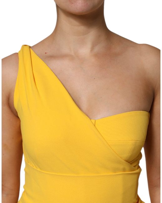 Dolce & Gabbana Yellow One Shoulder Side Slit Midi Dress for men