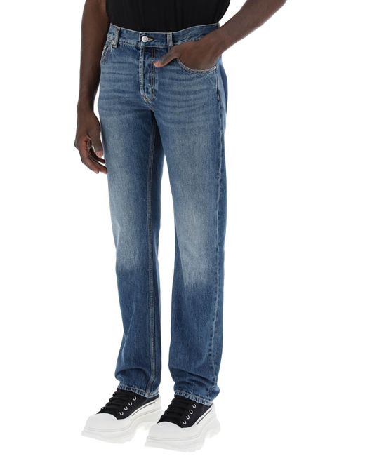Alexander McQueen Blue Straight Leg Jeans With Faux Pocket On The Back for men