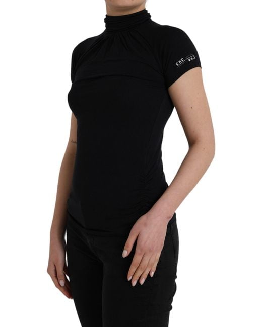 CoSTUME NATIONAL Black Turtleneck Viscose Short Sleeve Top