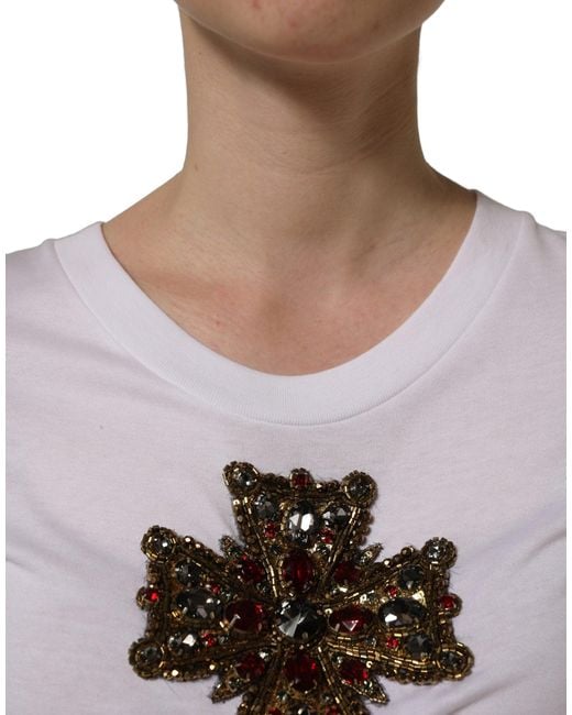 Dolce & Gabbana Multicolor White Crystal Embellished Cross Top T
