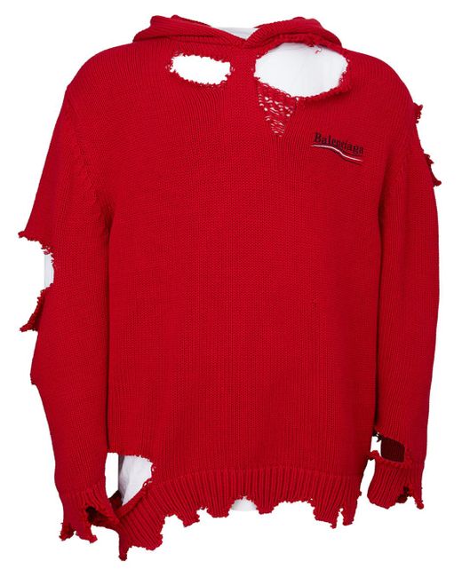 Balenciaga Red Ribbed Knit Sweater With Snags for men
