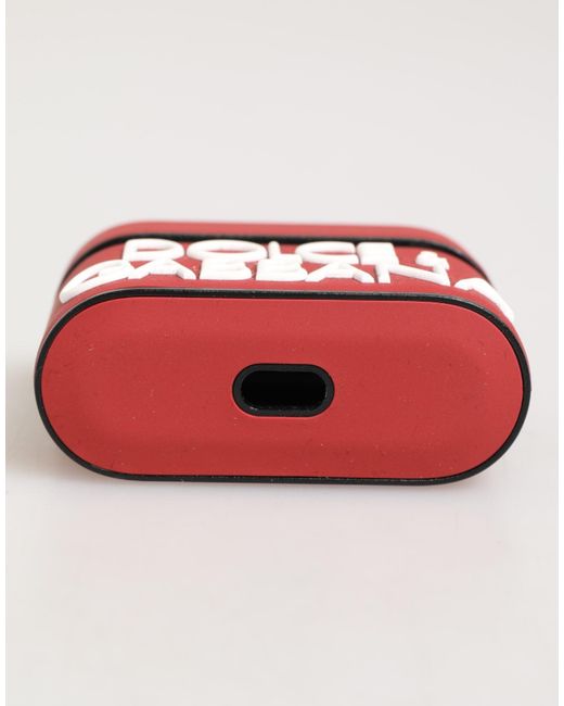 Dolce & Gabbana Red Silicone Embossed Logo Accessory Airpods Case And Pvc Polycarbonate Rubber