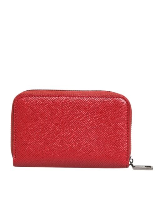Dolce & Gabbana Red Leather Zip Around Logo Plaque Men Coin Purse Wallet for men