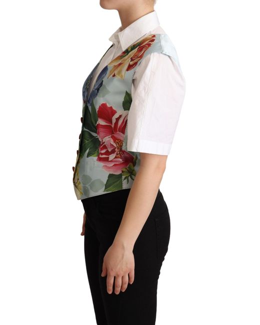 Dolce & Gabbana Blue Elegant Floral Print Silk Waistcoat