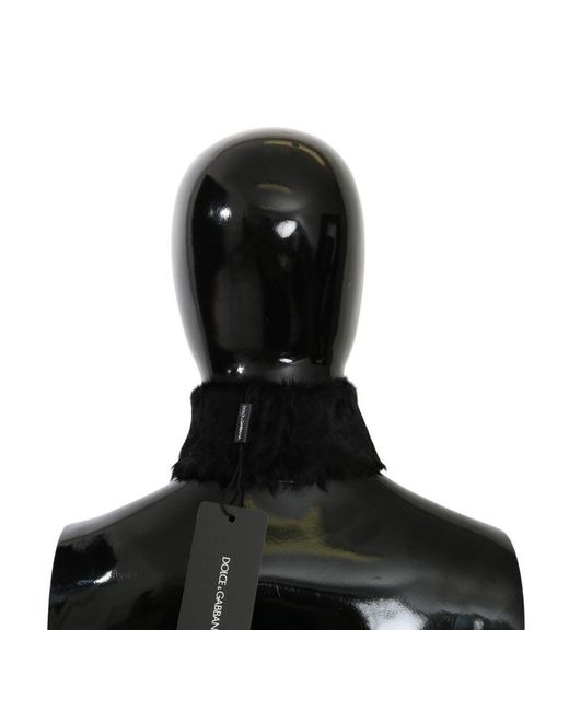 Dolce & Gabbana Black Fur Neck Collar Wrap Lambskin Scarf