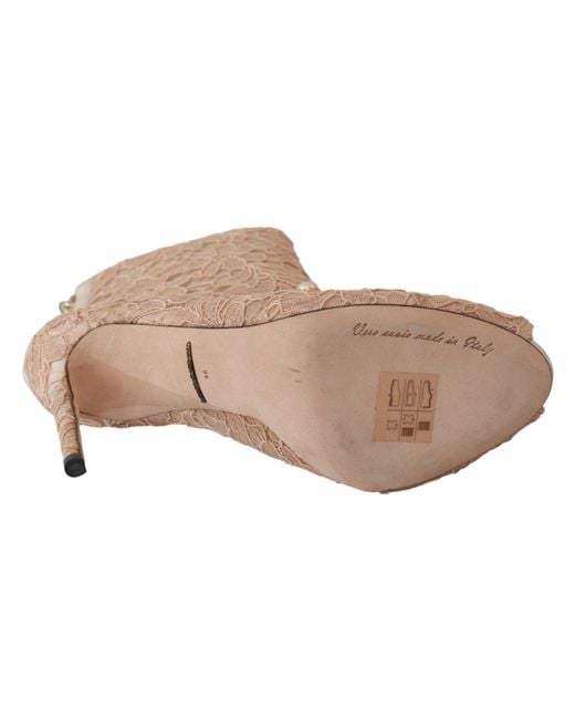 Dolce & Gabbana Brown Crystal Lace Booties Stilettos Shoes