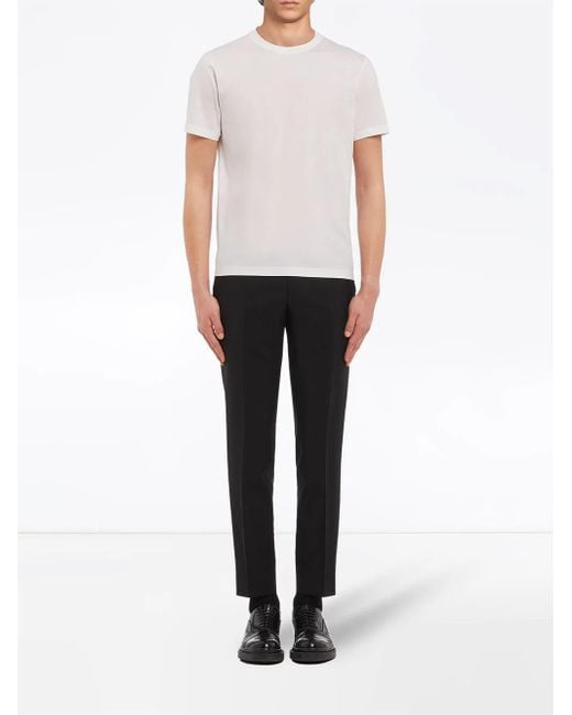 Prada Black Logo-Embroidered Cotton T-Shirt for men