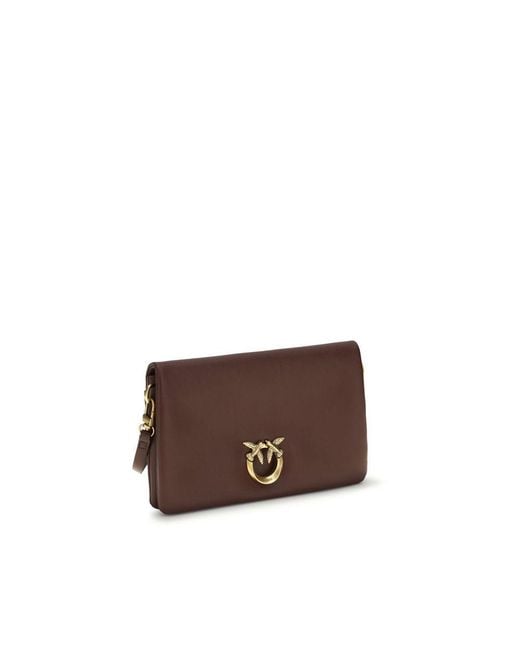 Pinko Brown Purple Calf Leather Bos Taurus Shoulder Bag