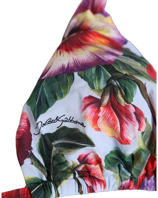 Dolce & Gabbana Red Multicolor Floral Triangle Beachwear Bikini Top
