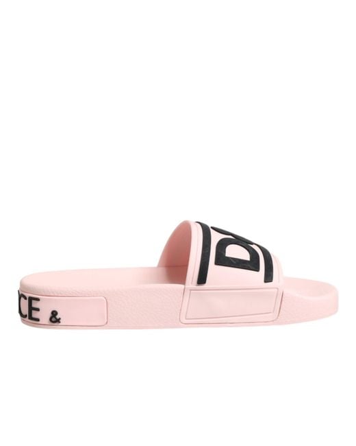 Dolce & Gabbana Pink Rubber Slides Sandals Beachwear Shoes