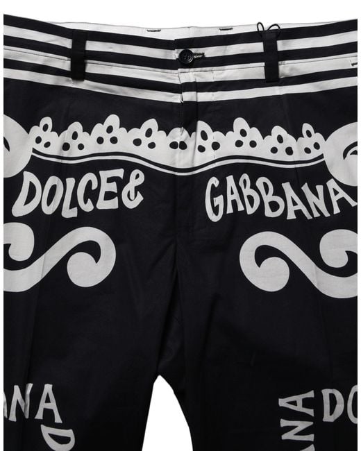 Dolce & Gabbana Black Cotton Poplin Marinaprint Trouser Pants