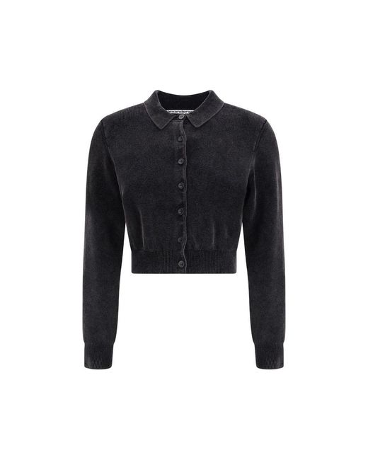 Alexander Wang Black Polo Cardigan Crop