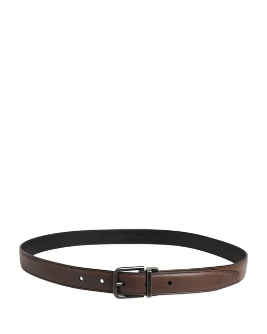 Dolce & Gabbana Brown Classic Leather Metal Buckle Belt Calf for men