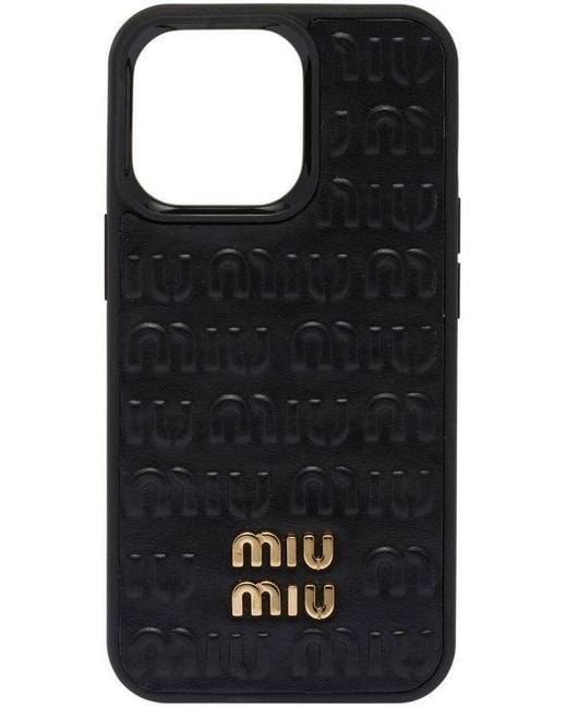 Miu Miu Black Logo-embossed Iphone 13 Pro Case