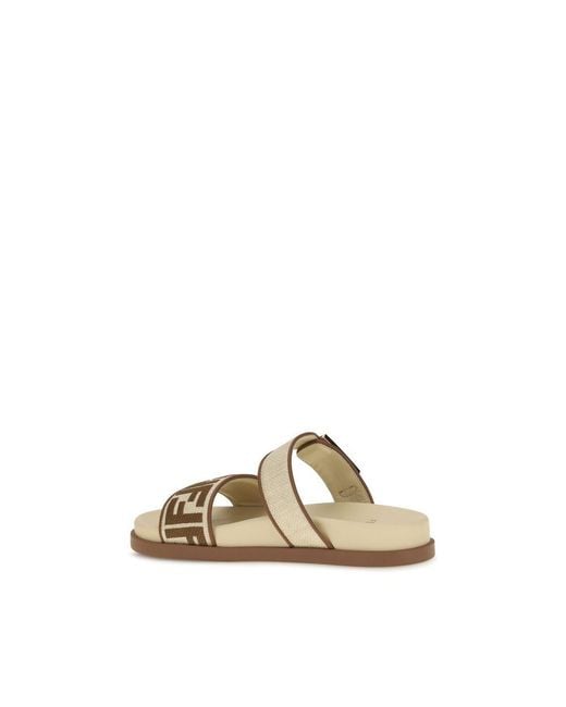 Fendi Natural Brown Raffia Flat Sandals