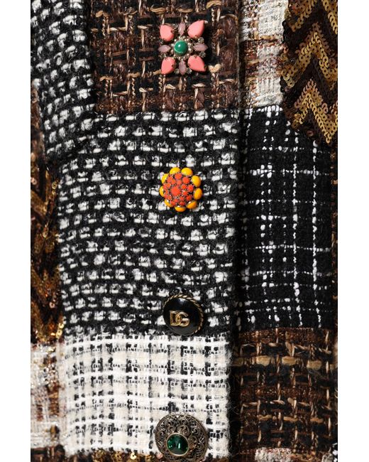 Dolce & Gabbana Black Multicolor Patchwork Button Down Jacket for men