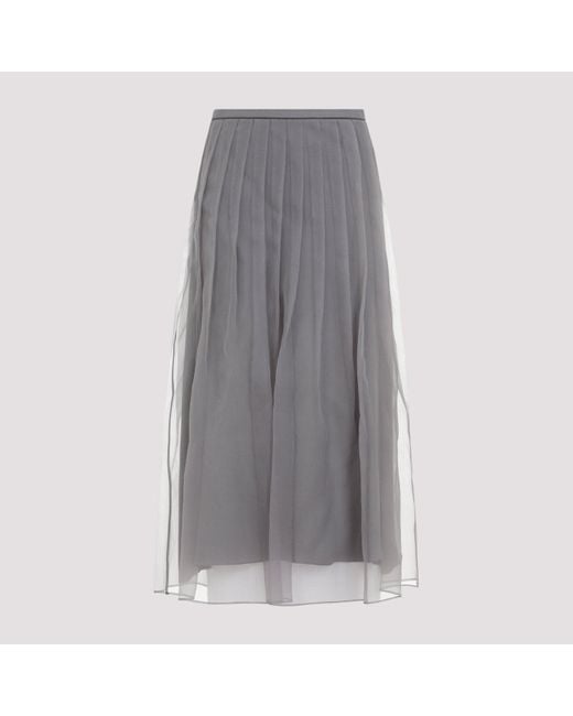 Brunello Cucinelli Gray Mid Grey Crispy Silk Organza Midi Skirt