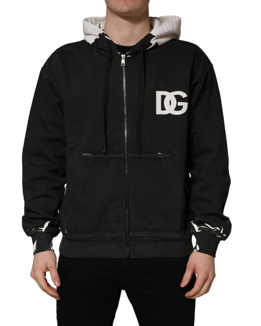 Dolce & Gabbana Black Cotton Logo Hooded Full Zip Sweater Clothing for men